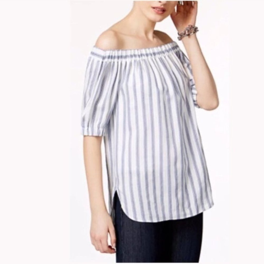 Michael Michael Kors Stripe Off-The-Shoulder Linen Top